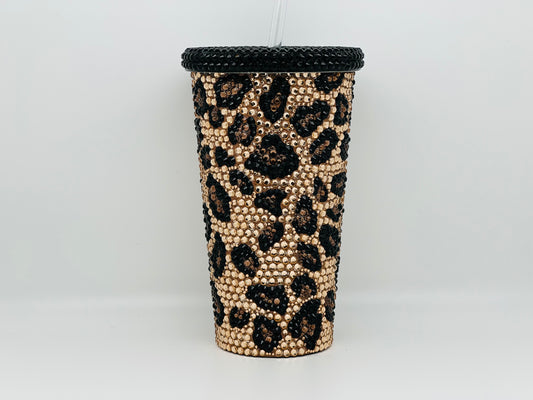 Leopard Print Rhinestone Tumbler
