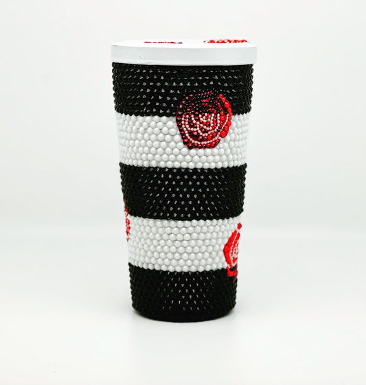 Black and White Rose Rhinestone Tumbler