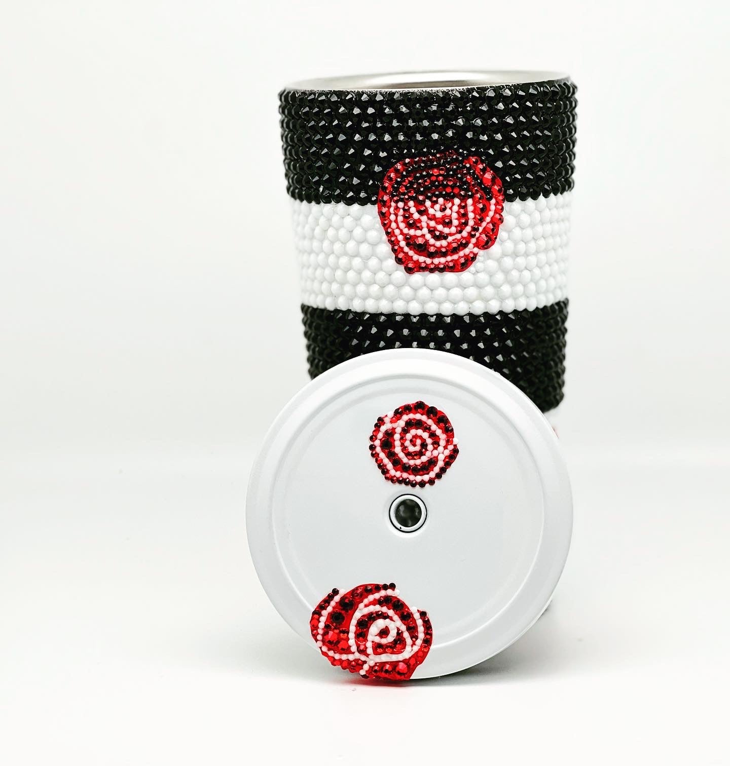 Black and White Rose Rhinestone Tumbler
