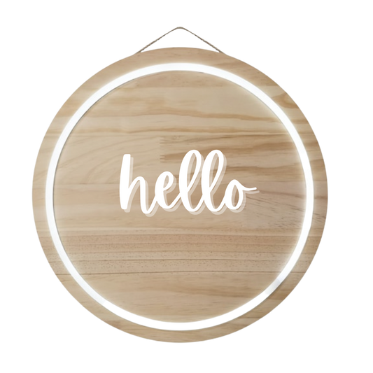 Hello Light Wood Sign